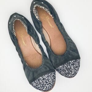 Matt Bernson Womens Gray Suede Glitter Stretch Ballet Flats 7.5